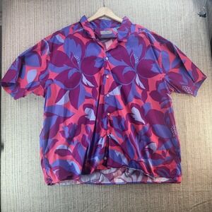 Canali Shirt Mens 2XL Purple Pink Floral Hawaiian Camp Black Edition Made Italy